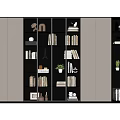 Modern Bookcase Design With Glass Doors Layered Shelves Books Decorative Items And Plants