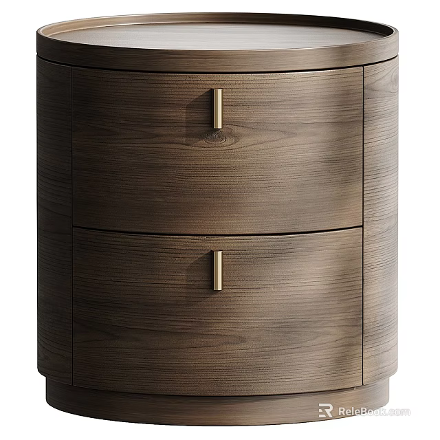 Modern Walnut Wooden Nightstand With Two Drawers And Gold Handles 3d model 
