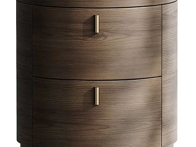 Modern Walnut Wooden Nightstand With Two Drawers And Gold Handles 3d model