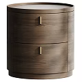 Modern Walnut Wooden Nightstand With Two Drawers And Gold Handles