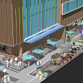 Modern Commercial Landscape With Outdoor Seating Colorful Decorations Greenery And Pedestrian Area