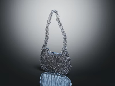 Transparent Chain Structured Handbag With Glass Like Surface And Reflective Design 3d model