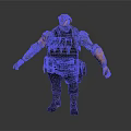 Muscular Tactical Character With Mechanical Arm Helmet Armor And Black Boots