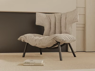 Modern Quilted Leisure Chair With Light Fabric And Black Metal Legs In Minimalist Interior 3d model