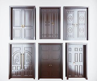 Modern double-door double-open solid wood door 3d model