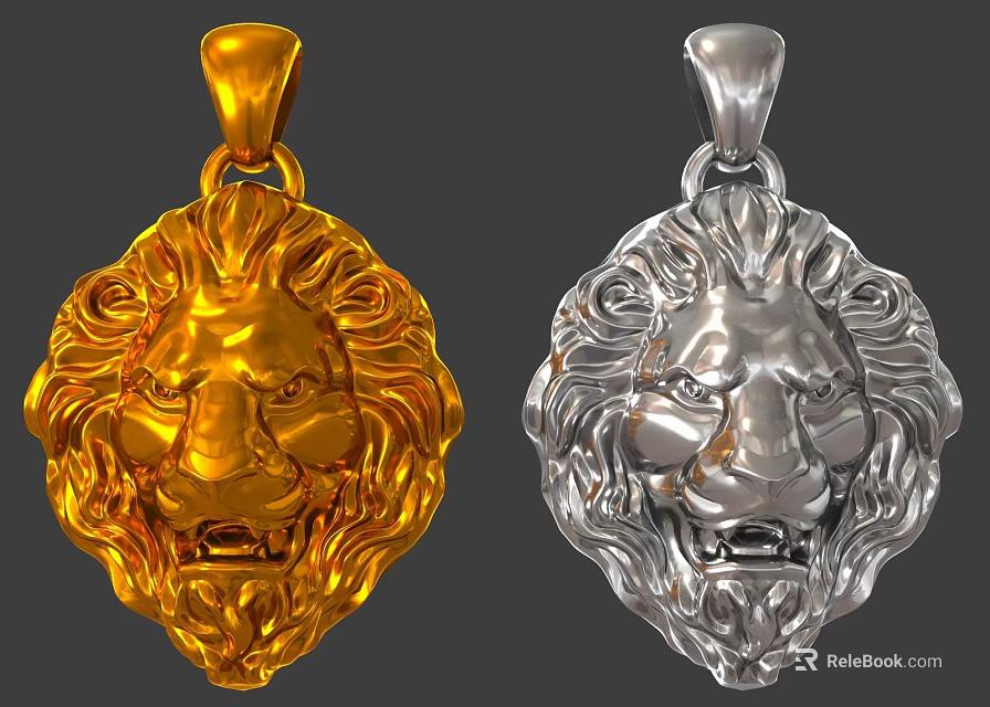 Lion Head Pendants Gold And Silver Luxury Jewelry Pieces With Detailed Design 3d model 