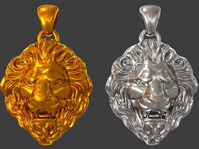 Lion Head Pendants Gold And Silver Luxury Jewelry Pieces With Detailed Design 3d model