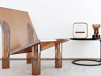 Modern Transparent Acrylic Leisure Chair With Amber Legs And Decorative Side Table 3d model