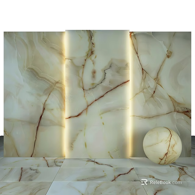Natural Veined Marble Wall Component With Embedded Lighting And Spherical Ornament 3d model 