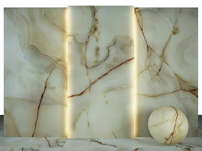 Natural Veined Marble Wall Component With Embedded Lighting And Spherical Ornament 3d model