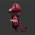 3D Pink Cartoon Monkey Character Model with Purple Outfit and Arms Outstretched