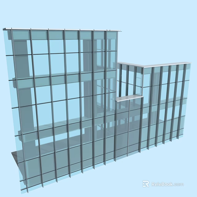 Architectural Components Of Modern Building Glass Curtain Wall With Transparent Panels And Metal Frame Structure 3d model 