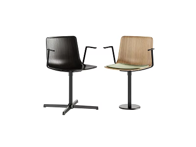 Two Modern Office Chairs With Armrests Black And Wooden Finish Different Bases 3d model