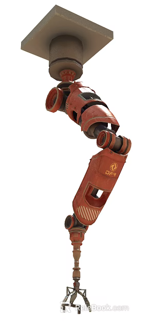 Smart Machine Red Industrial Robotic Limb Featuring DFLY Logo And Mechanical Design 3d model 