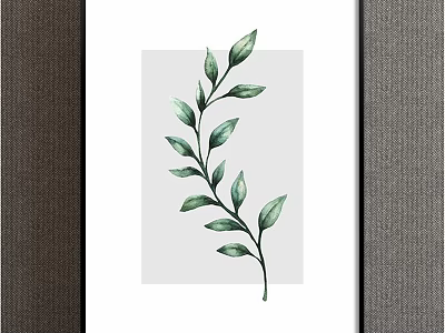 Watercolor Plant Painting With Green Leaf Branch Framed Minimalist Wall Art 3d model