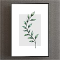 Watercolor Plant Painting With Green Leaf Branch Framed Minimalist Wall Art
