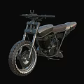 Dark Colored Vintage Motorcycle With Black Seat And Thick Off Road Tires Metallic Body Design