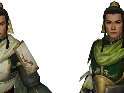 Ancient Chinese Game Movie Characters In Traditional Ornate Costumes With Green White Outfits 3d model