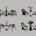 Modern Casual Sofa Set With Light Upholstery Side Tables And Decorative Flower Vases