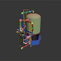 Industrial Equipment System With Large Tank Colored Pipes Control Panel And Valves