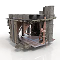Fantasy Scene Structure With Stone Walls Metal Pipes And Arched Platform