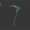 Medieval Scythe Weapon With Metal Blade Wooden Handle And Decorative Details