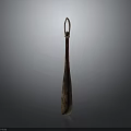 Rustic Handcrafted Wooden Tool With Long Handle Loop Top And Natural Wood Grain