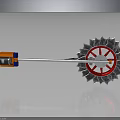 Unique Weapon Design Featuring Orange Blue Components Silver Long Rod Red Spokes And Serrated Wheel