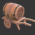 Wooden Barrel Mounted On Vintage Cart With Spoked Wheels And Handles