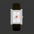Practical Daily Use Watch With Brown Leather Strap Orange Lining Red Button And Transparent Dial