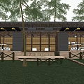 Modern Single Family House With Wooden Structure Black Roof Deck And Grass Surrounded By Trees