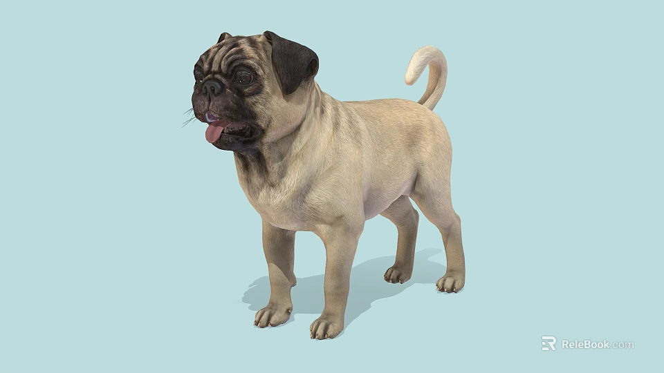 Pug Game Movie Character 3D Model Standing Pose In Light Blue Background 3d model 