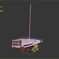 Small White And Blue Sailboat With Mast And Deck Items On Gray Background
