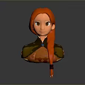 3D Cartoon Game And Movie Character With Long Red Hair And Green Orange Outfit
