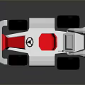Red And White Block Design Toy Race Car With Black Wheels And Rear Spoiler