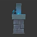 Mystical Blue Door With Dragon Carved Design And Brick Pillars Flaming Torches