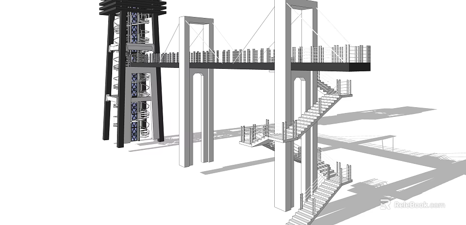 Modern Architectural Structure Design Featuring Tower Suspension Bridge Staircase and Railings 3d model