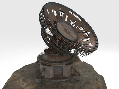 Heavy Duty Industrial Equipment Large Metal Dish with Steel Frame and Stable Base on Rock 3d model