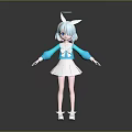 Cute 3D Anime Game Character with Light Blue Hair Halo and Rabbit Ear Sailor Uniform