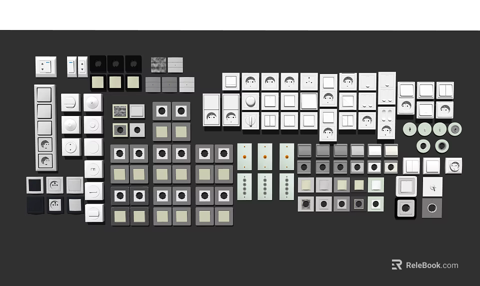 Various Modern Switch Panels in Different Colors and Designs for Home Decor 3d model