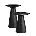 Stylish Set Of Two Black Side Tables With Conical Textured Base Design 3d model