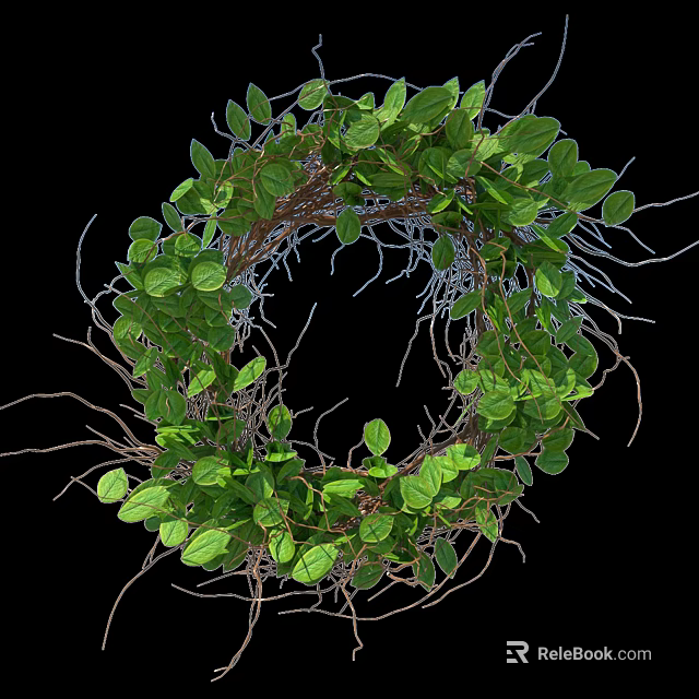 Decorative Natural Green Leaf Twig Circular Wall Decor For Home Interior 3d model 