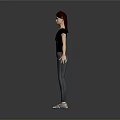 Woman Wearing Black T-shirt With Graphic Design Gray Jeans And Cap Standing On Gray Background