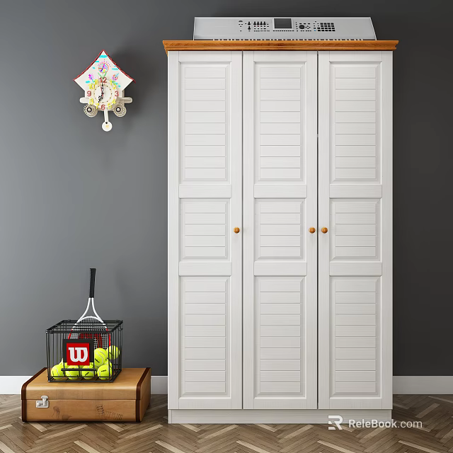 White Three Door Wardrobe With Shutter Panel Design For Home Interior 3d model
