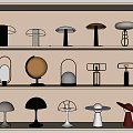 Various Stylish Table Lamps With Modern Design Displayed On Shelves For Home Decor