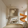 Modern Kids Room Interior With Orange Spiral Slide Loft Bed And Alphabet Decor