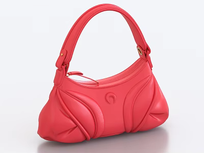 Fashionable Red Leather Handbag With Pleated Design Curved Handle And Logo Detail 3d model