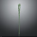 Green Magical Staff With Slender Design And Ornate Decorative Top