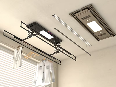 Smart Ceiling Mounted Clothes Drying Rack With LED Light And Retractable Design 3d model