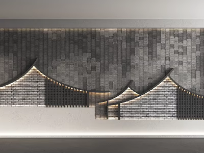 Modern Textured Background Wall With Gray Brick Pattern And Arched Lighting Design Elements 3d model